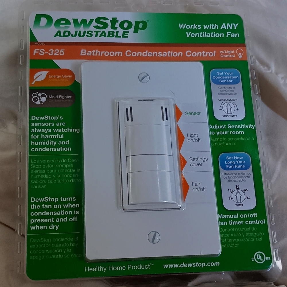 NIB DewStop Adjustable FS-325-W1 Bathroom Condensation control